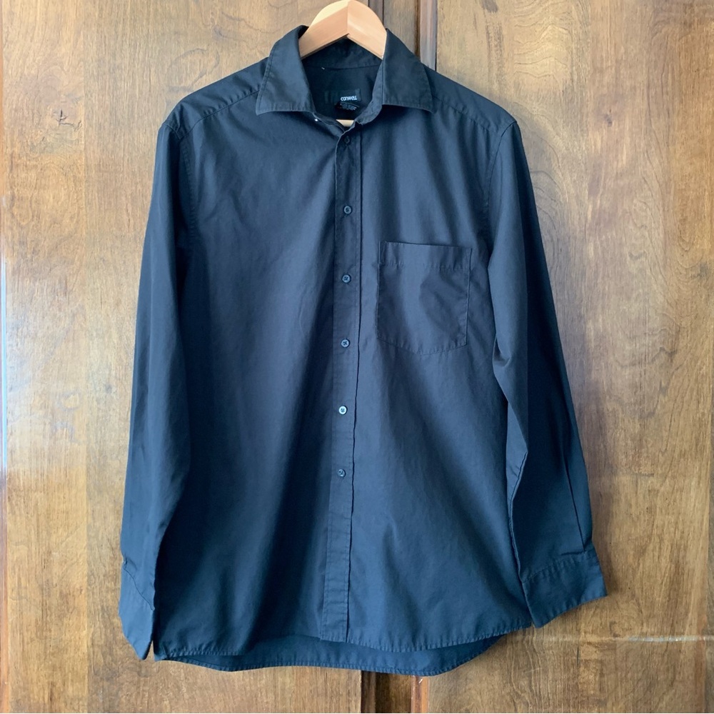 Men's Black Button-Up Shirt with Chest Pocket